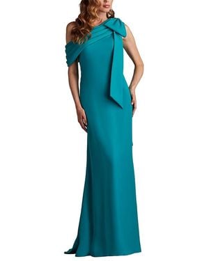 Tadashi Shoji Cassia Bow-shoulder Crepe Gown - Blue