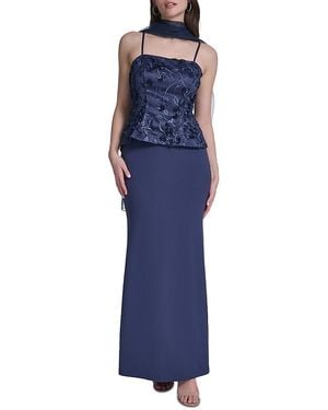 Eliza J Overlay Embroidered Gown - Blue