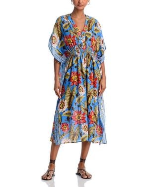 Echo Tile Floral Maxi Caftan Swim Cover-Up - Blue