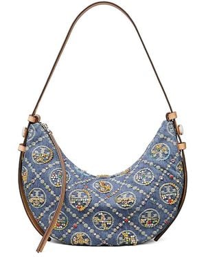 Tory Burch Romy T Monogram Denim Shoulder Bag - Blue