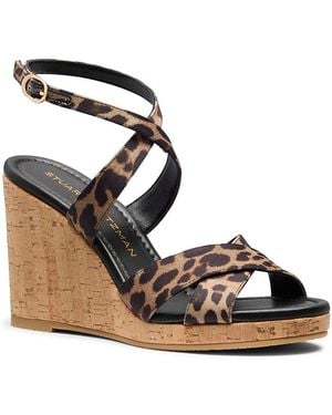 Stuart Weitzman Alyssa Leopard Wedge Sandals - Black