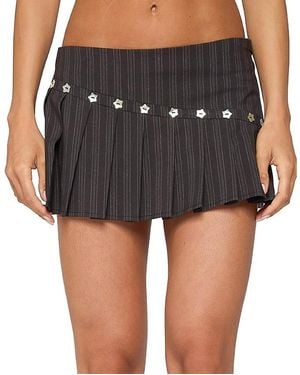 Edikted Mira Iridescent Button Pleated Skort - Black