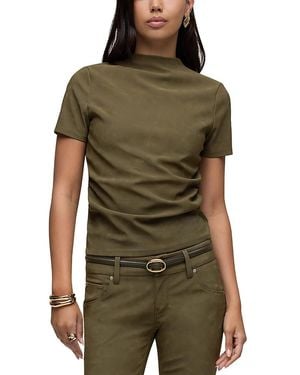 Hudson Jeans Faux Suede Short Sleeve Ruched Top - Green