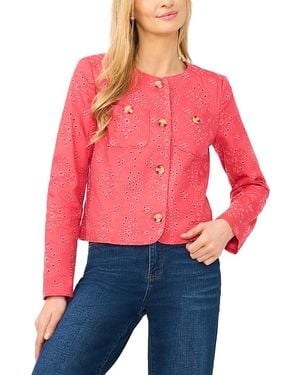 Cece Collarless Eyelet Jacket - Red
