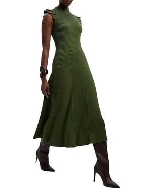 Karen Millen Pointelle Frill Sleeve Knit Midi Dress - Green