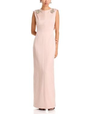 Erdem Embroidered Heavy Satin Sleeveless Draped Gown - Pink