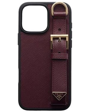 Prada Saffiano Leather Case For Iphone 16 Pro Max - Purple