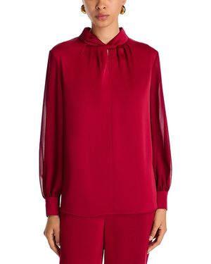 Misook Twist Neck Keyhole Blouse - Red