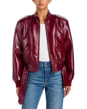 Toccin Keeley Belted Faux Leather Biker Jacket - Red