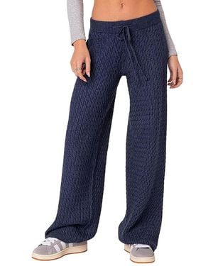 Edikted Portia Relaxed Cable Knit Pants - Blue