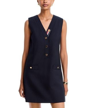 Thom Browne Wool V Neck Mini Dress - Blue