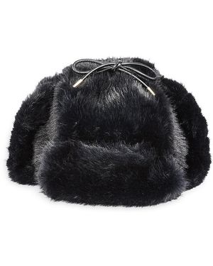 Aqua Faux Fur Trapper Hat - Black