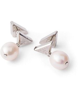 Prada Metal Earrings With Pearls - White