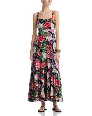 Aqua Floral Maxi Dress - Red