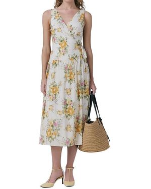 Ghost Julia Cotton Floral Midi Wrap Dress - Natural
