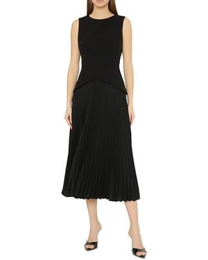 MILLY Haddy Pleated Midi Dress - Black