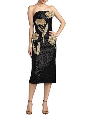 Mac Duggal Strapless Fitted Sequin Midi Dress With 3D Flowers - Black