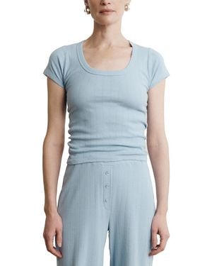 VIR VITA Pointelle Scoop Tee - Blue