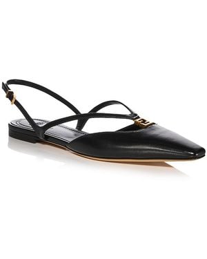 Fendi Pointed Leather Slingback Flats - Black