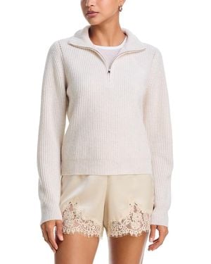 Aqua 100% Cashmere Zip Neck Sweater - White