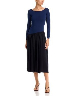 Aqua Fully Fashion Contrast Long Sleeve Midi Dress - Blue