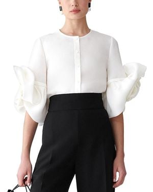 Carolina Herrera Silk Floral Sleeve Blouse - White