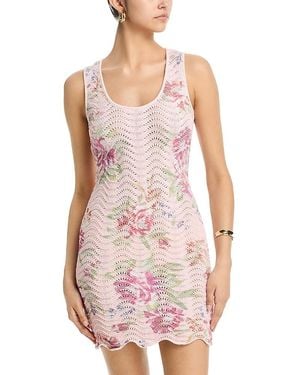 Aqua Floral Sweater Knit Tank Mini Dress - Purple
