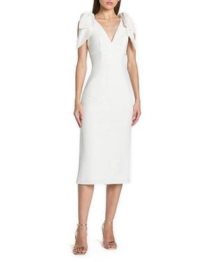 Mac Duggal Bow Strap Crepe Fitted Midi Dress - White
