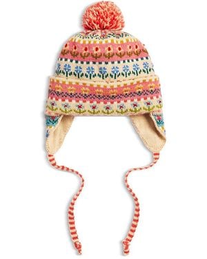 French Knot Tulip Pom-Pom Wool Hat - Red