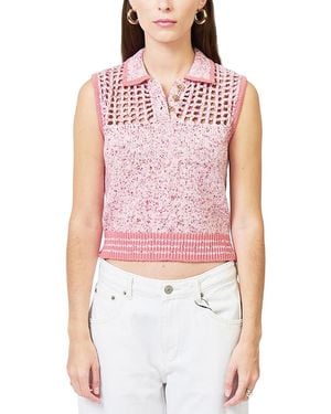 Central Park West Clover Sleeveless Mesh Polo - Red