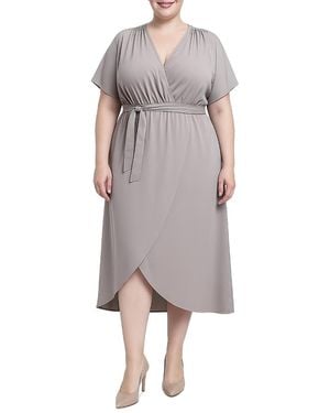 Standards & Practices Plus Size Flowy Tie Front Midi Flutter Sleeve Dress - Gray