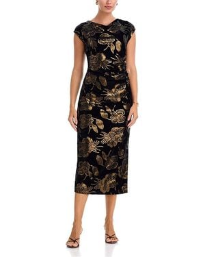Tahari Cowl Neck Draped Sequin Midi Dress - Black