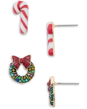 BaubleBar Candy Cane & Mistletoe Earrings Set - White