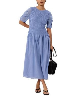 Whistles Petite Shirred Panel Cotton Dress - Blue