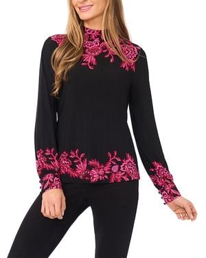 Cece Border Print Mock Neck Top - Red