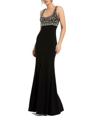 Mac Duggal Embellished Scoop Neck Fitted Jersey Gown - Black