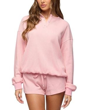 Edikted Baila Waffle Henley Top - Pink
