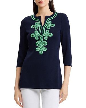 Ming Wang Plus Soutache Soft Knit Tunic - Blue