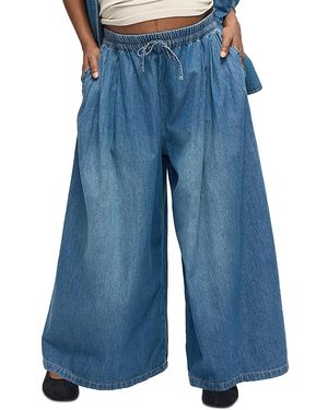 Ingrid & Isabel Wide Leg Drawstring Denim Maternity Pants - Blue