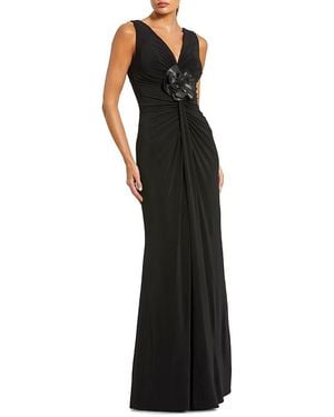 Mac Duggal Sleeveless Jersey Gown With 3D Flower - Black