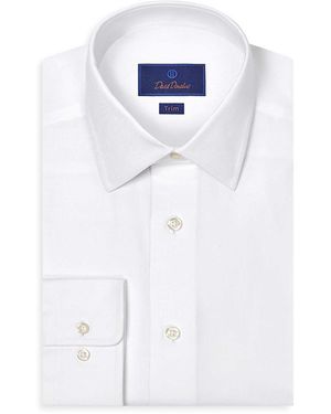 David Donahue Trim Fit Cashmere Blend Solid Twill Dress Shirt - Blue