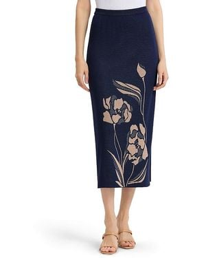 Ming Wang Plus Straight Floral Jacquard Soft Knit Maxi Skirt - Blue