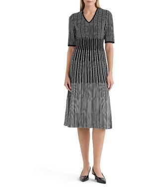 Ming Wang Linear Soft Knit Fit And Flare Midi Dress - Gray