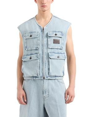 Emporio Armani Regular Fit Jacquard Denim Cargo Vest - Blue