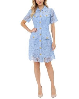 Nancy Yang Short Sleeve Lace Mini Dress - Blue
