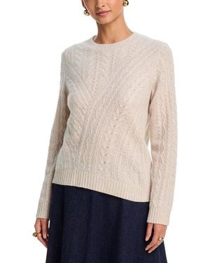 Aqua 100% Cashmere Multi Cable Knit Crewneck Sweater - White