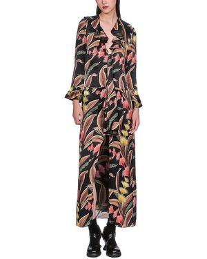 Anna Sui Feather Fern Ruffle Tie Dress - Black