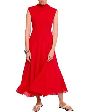 Mint Velvet Sleeveless Drop Waist Knit Midi Dress - Red