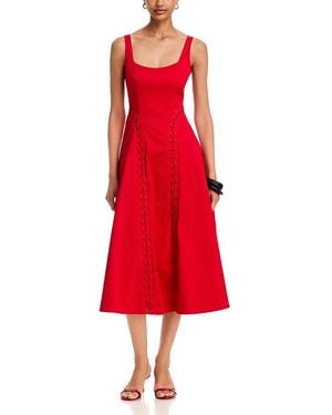 Aqua Lace Up Midi Dress - Red