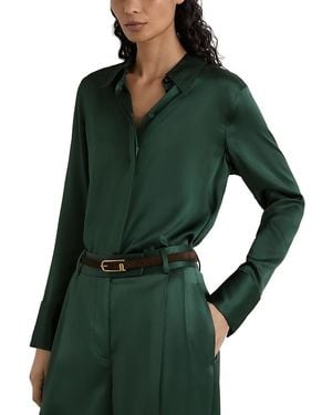 Reiss Ameira Silk Button Front Shirt - Green